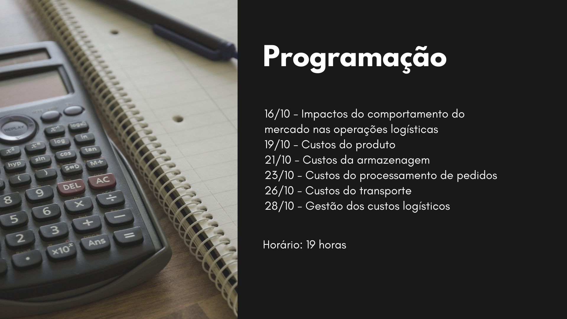 programação do webinario sobre gestão de custos logísticos