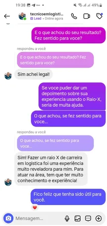 Depoimento de aluno sobre o Raio-X de Carreira: experiência reveladora para atuar na área de logística