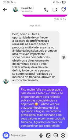 Depoimento de aluno sobre o Raio-X de Carreira: ajuda na definição de autoconhecimento profissional